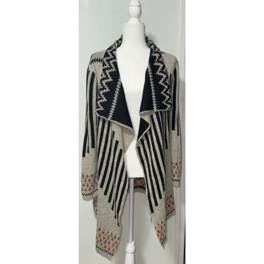 Frazzle Women M‎ Cardigan Open Front Knit Aztec Print Autumn Causal Basic Soft